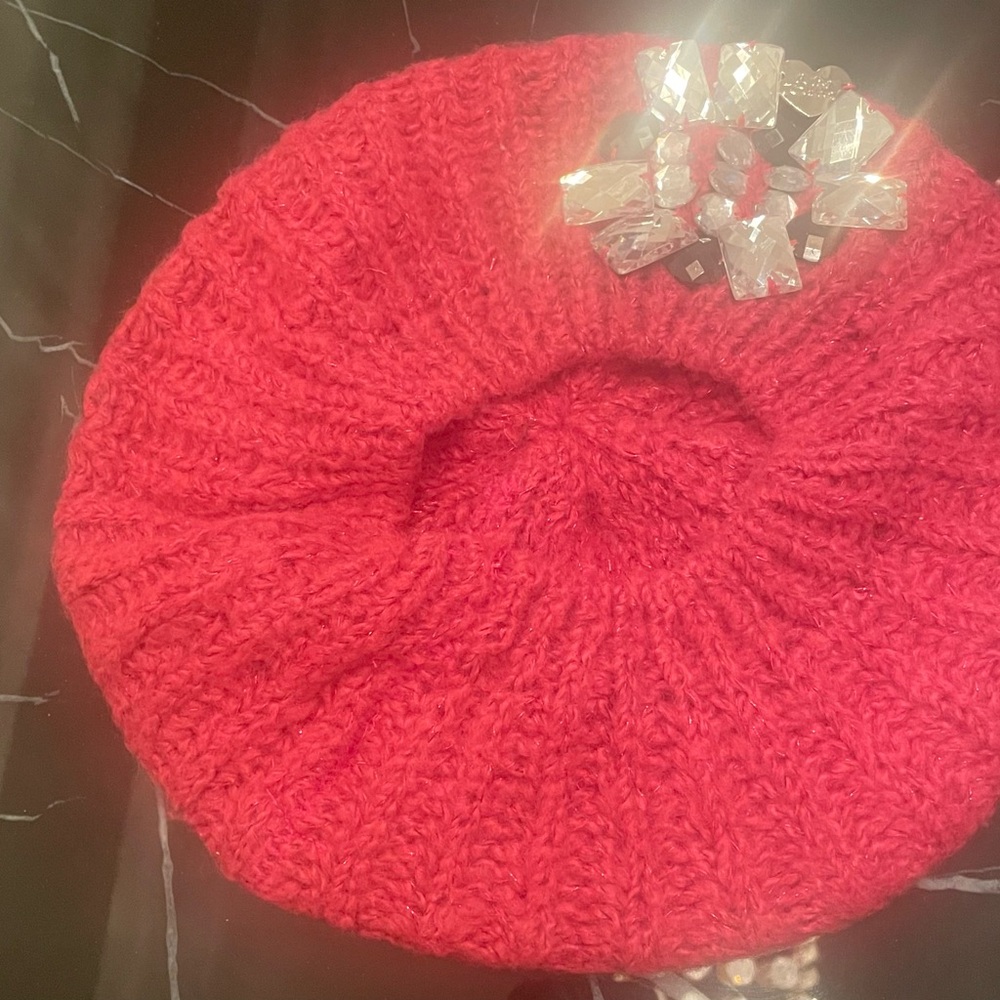 Betty Johnson knitted hat with rhinestones